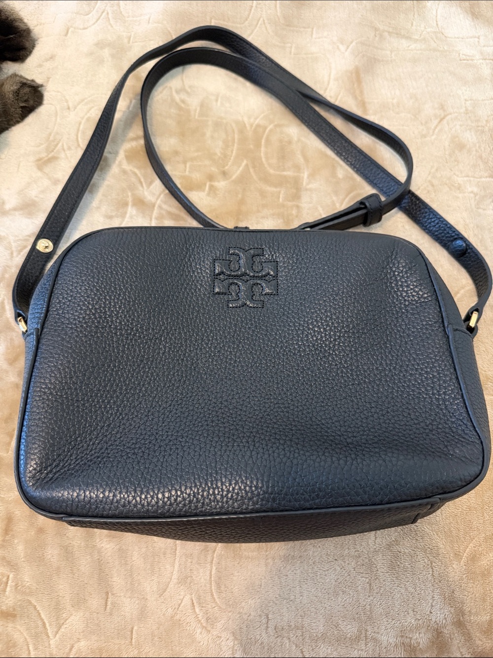 Tory Burch Black Pebbled Leather Crossbody with Adjustable Strap